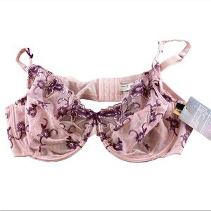 NWT Avenue Sheer Embroidered Underwire Bra - Size 48DDD 48F